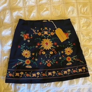 Clad and Cloth Blu Pepper Embroidered Mini Skirt S